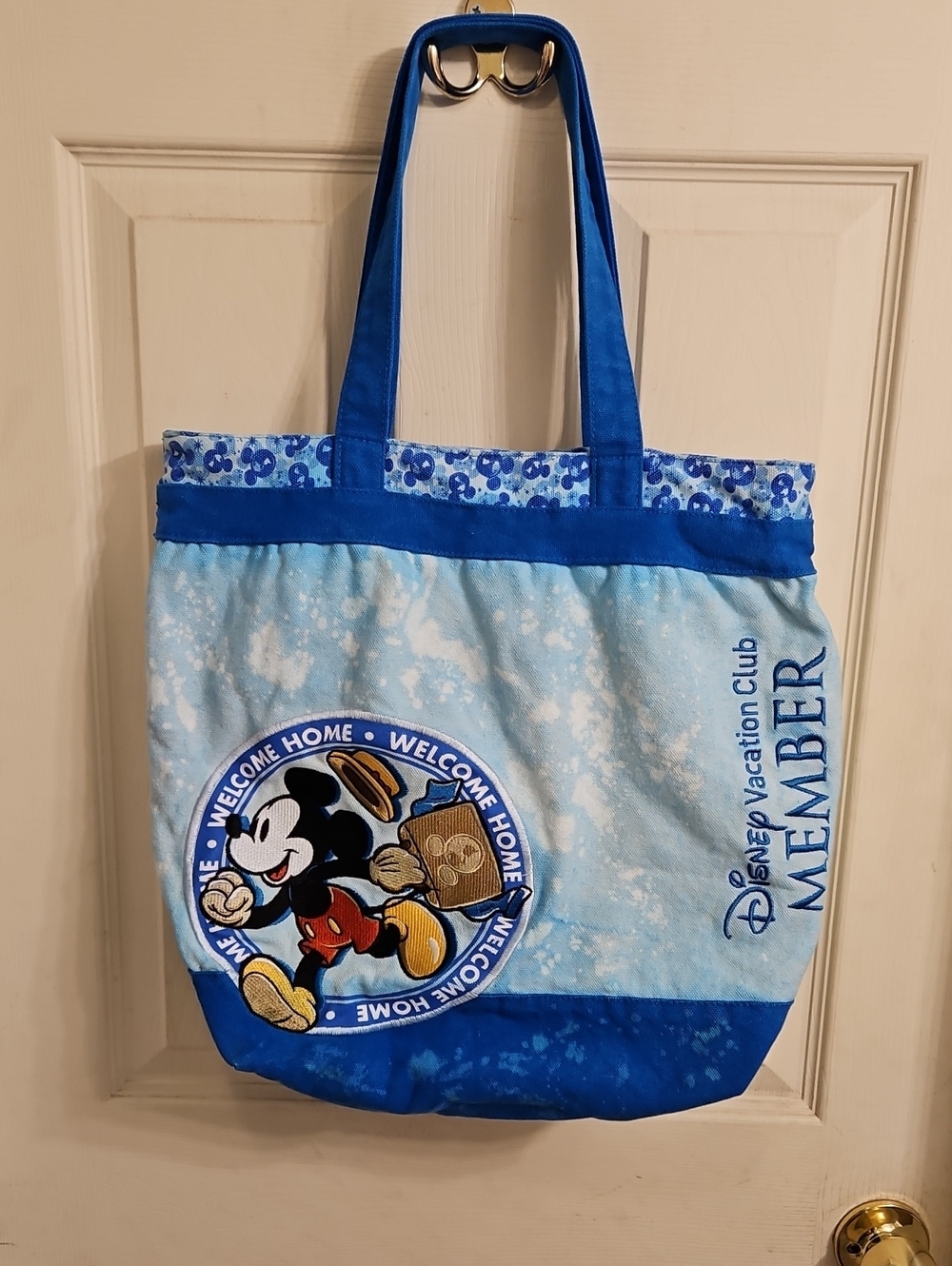 Upcycled Disney Blue Mickey Welcome Home Tote